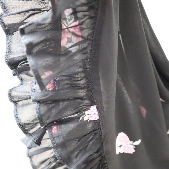 Vintage 70s Albert Nipon Black Floral Sheer Midi Dress, Size Small - Picture 10 of 16